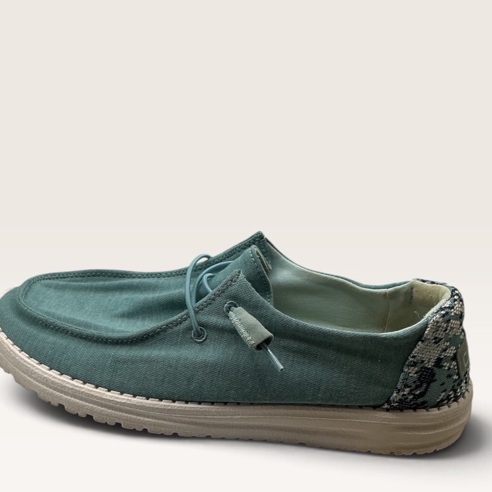 Hey Dude Wendy Stretch Fleece Teal Canvas Slip On Loafers Shoes Womens 9 - Picture 7 of 9